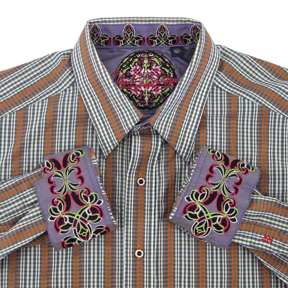 Robert Graham Long-Sleeve Button Down Shirt L Multicolor Gingham Stripe FlipCuff